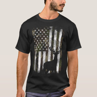Camo American Flag Deer Elk Buck Hunting Usa Hunte T-Shirt