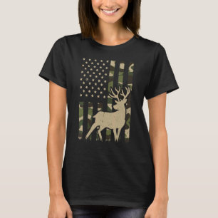 Camo American Flag Deer Elk Hunting Deer Hunter US T-Shirt