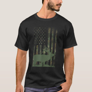 Camo American Flag Elk Hunting Gift Men Hunter Cam T-Shirt
