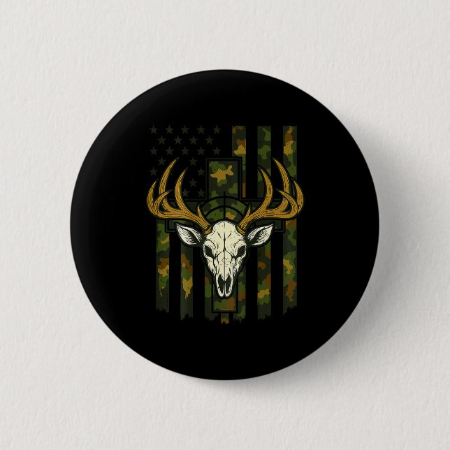 Camo American Flag Elk Skull Deer Hunting Youth Bo 6 Cm Round Badge (Front)