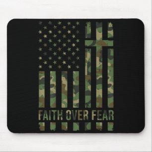 Camo American Flag Faith Over Fear Christian Patri Mouse Pad