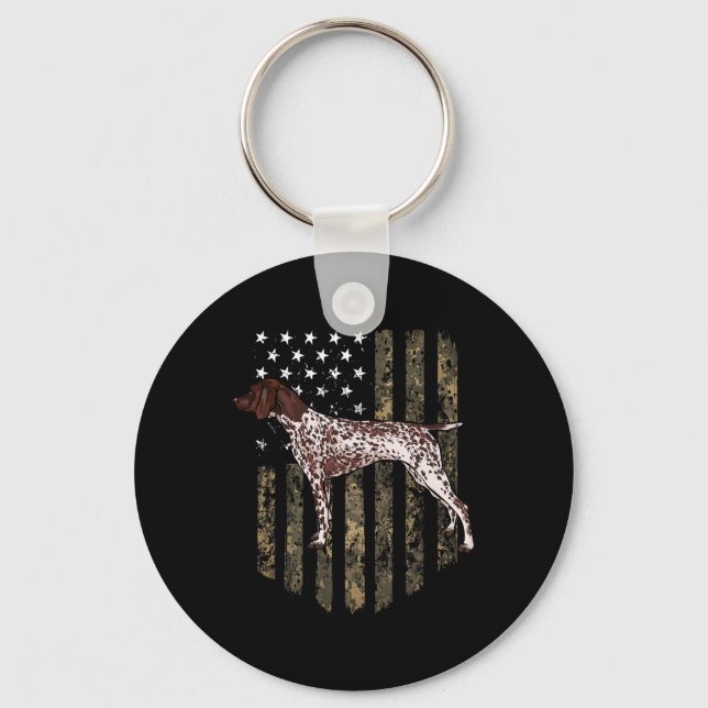 Camo American Flag German Shorthaired Pointer 4th  Key Ring (Front)