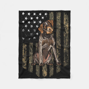 Camo American Flag German Wirehaired Pointer 4th O Fleece Blanket