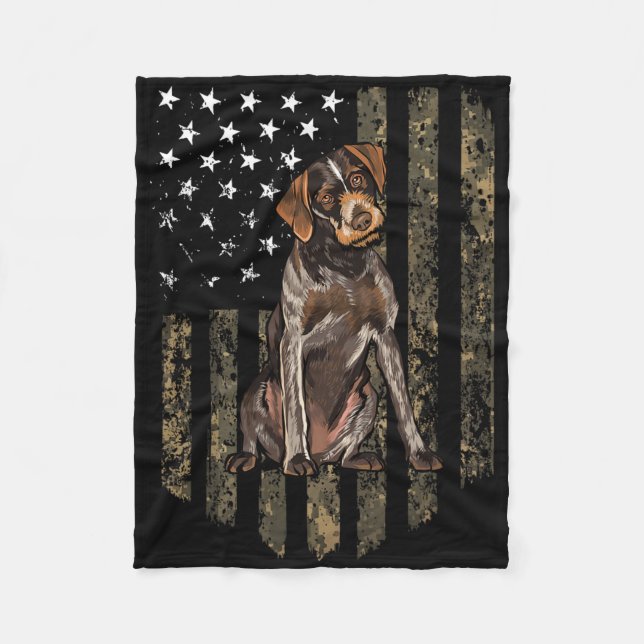 Camo American Flag German Wirehaired Pointer 4th O Fleece Blanket (Front)