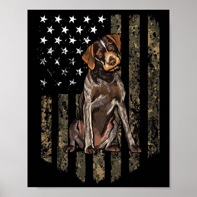 Camo American Flag German Wirehaired Pointer 4th O Poster (Front)