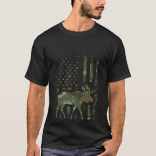 Camo American Flag Moose Hunting Gift for Hunter M T-Shirt