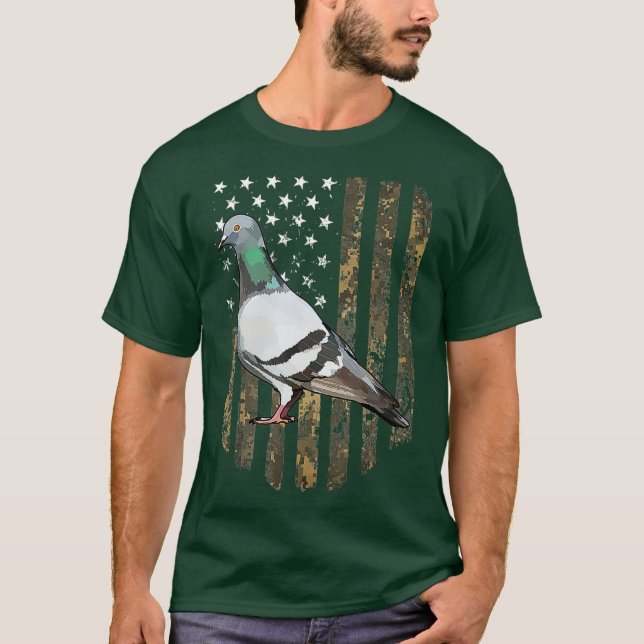 Camo American Flag Pigeon Bird 4th Of July T-Shirt (Front)