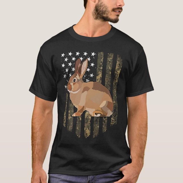 Camo American Flag Rabbit 4th Of July Farm Animal T-Shirt (Front)