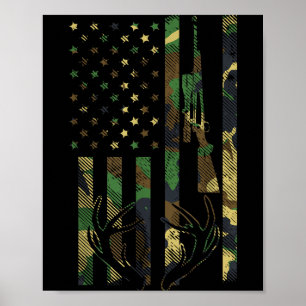 Camo American Flag Rifle Antler Deer Hunting Gun H Poster
