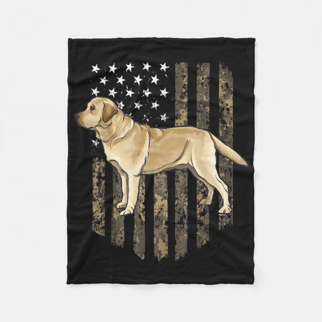 Camo American Flag Yellow Labrador Retriever  Fleece Blanket (Front)