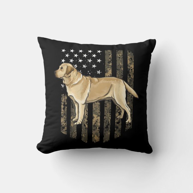 Camo American Flag Yellow Labrador Retriever  Thro Cushion (Front)