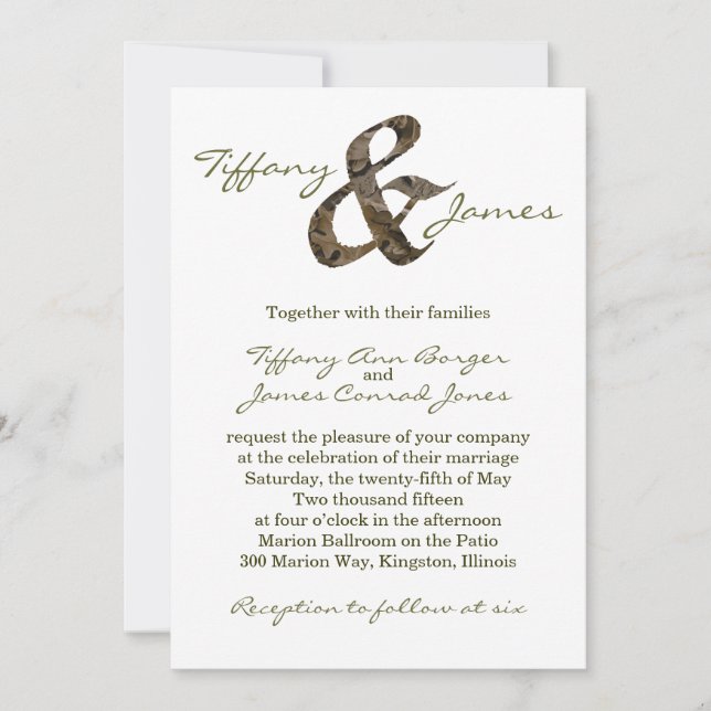 Camo Ampersand Wedding Invitation (Front)