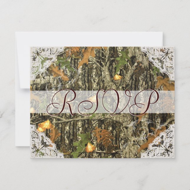 Camo and Antique White Lace Wedding RSVP (Front)