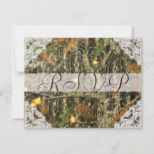 Camo and Antique White Lace Wedding RSVP