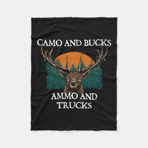 Camo And Bucks Ammo And Trucks Seeking Animals Hun Fleece Blanket