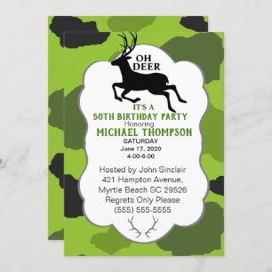 Camo and Deer 50th Birthday Party Invitation