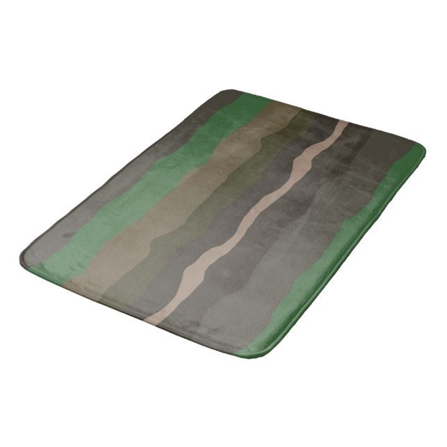 Camo and Green abstract Stripes Bath Mat (Angled)