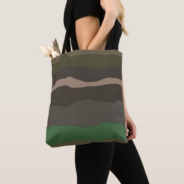 Camo and Green abstract Stripes Tote Bag (Close Up)