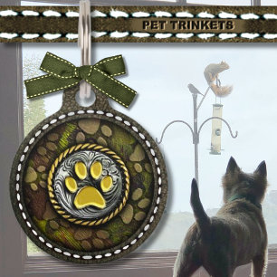 Camo and Leather Pawprint Concho Pet Tag
