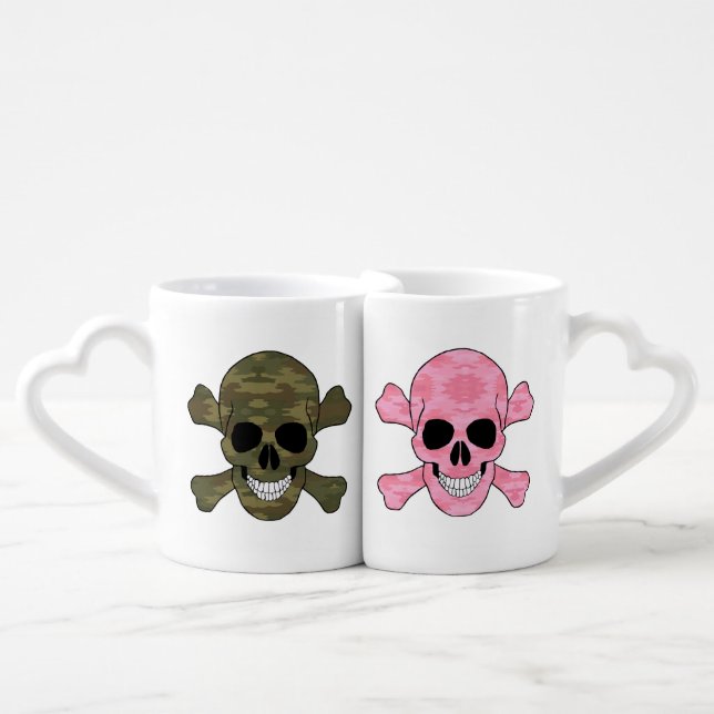 Camo And Pink Camo Skulls His And Hers Mug Set (Front Nesting)