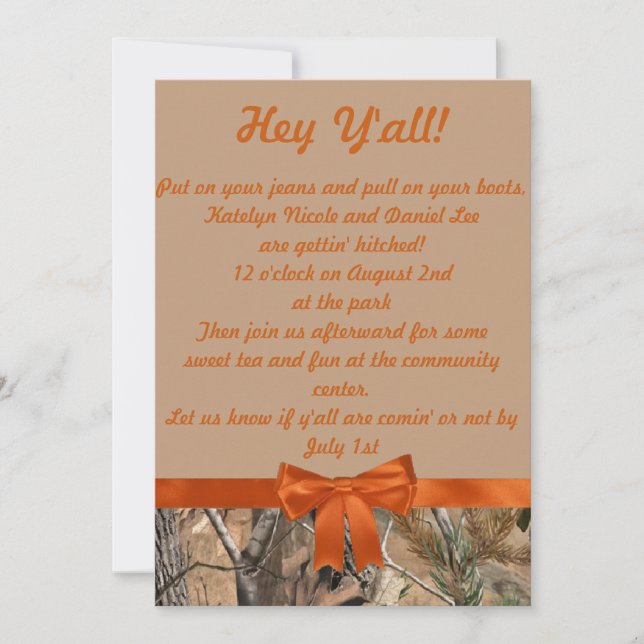 Camo and Tan Wedding Invitation (Front)