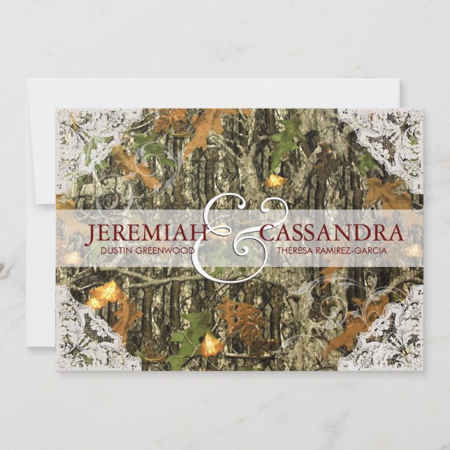 Camo and White Lace Wedding Invitation (Front)