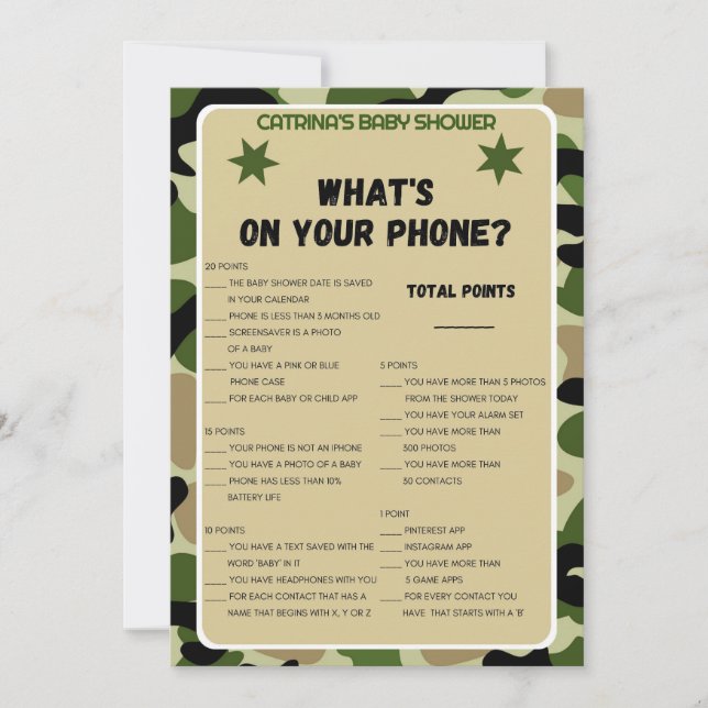 Camo Baby Shower - Editable Name, 5x7 Invitation (Front)