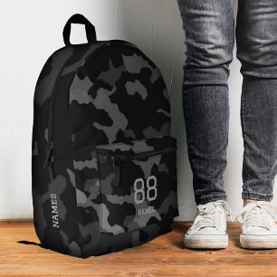 Camo Back to School Camouflage Black Grey Modern  Printed Backpack