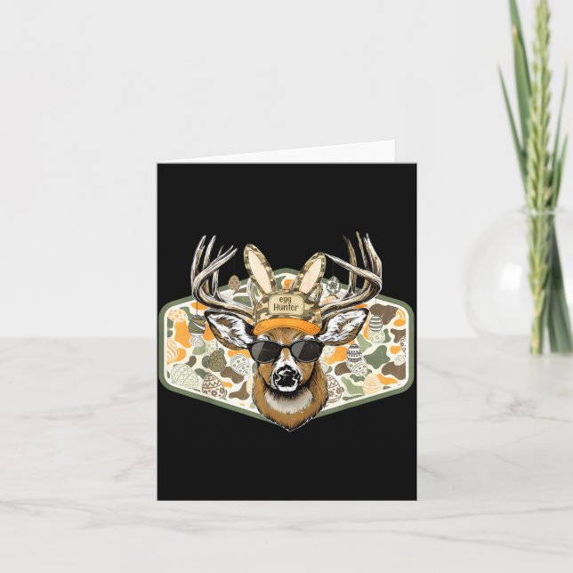 Camo Backward Cap Deer Buck Easter Egg Hunter Boy Card (Front)