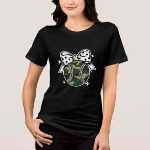 Camo Baseball with Polka Dot Bow Tri-Blend Shirt