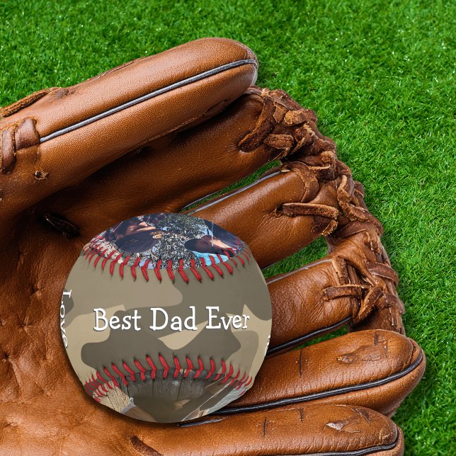 Camo Best Dad Ever Photo Baseball (Creator Uploaded)