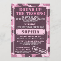 Camo Birthday Party Invitation, Army, Mission