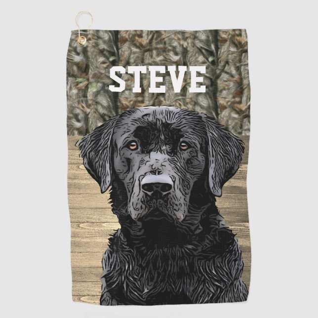 Camo Black Lab Dog Breed Animal Name Golf Towel (Front)