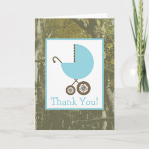 Camo & Blue Carriage Baby Shower Thank You Card