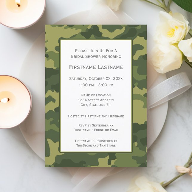 Camo Bridal Shower or Engagement Party Invitation (Green Camo Print Bridal Shower Invitation)