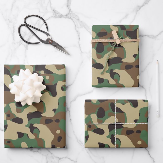Camo Camouflage Green Brown Beige Army Military Wrapping Paper Sheet (Front)