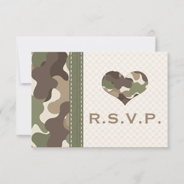 Camo Camouflage Heart RSVP Response Cards (Front)