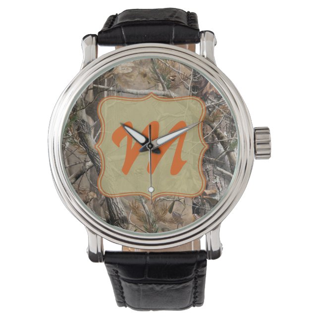Camo Camouflage Hunting Real Leather Band Watch (Front)