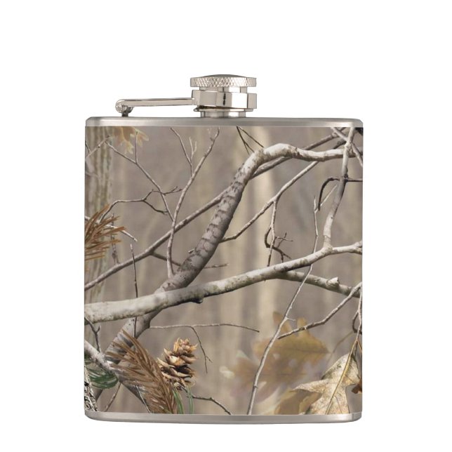Camo Camouflage Hunting Real Tree Whiskey Flask (Front)