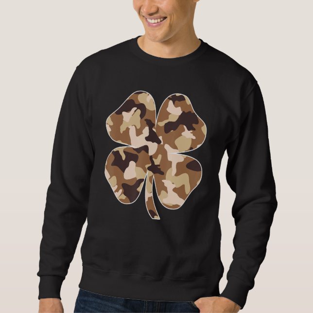 Camo Camouflage Irish Shamrock Lucky Four Leaf Pat Sweatshirt (Front)
