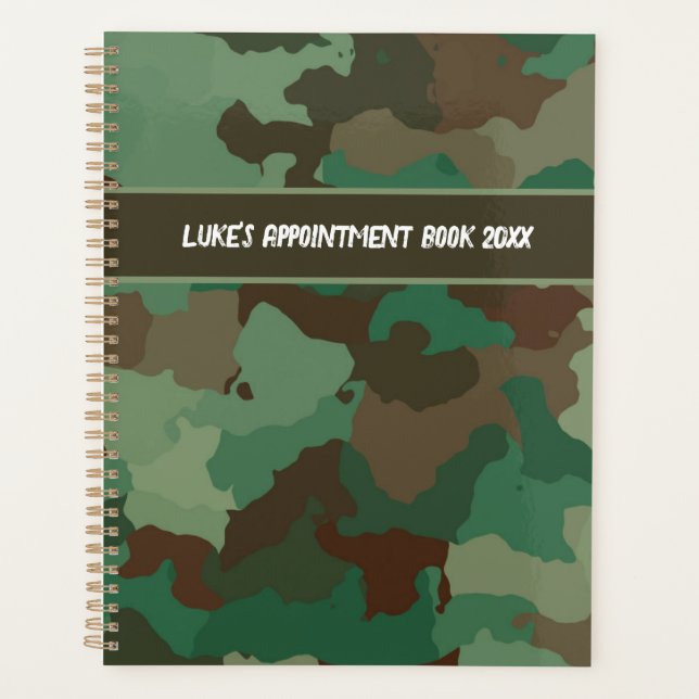 Camo Camouflage Military Monogrammed Name Planner (Front)