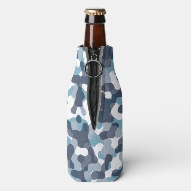 Camo camouflage pattern in blue tones bottle cooler (Bottle Back)