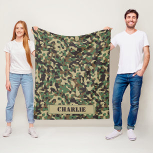 Camo camouflage pattern personalised name fleece blanket