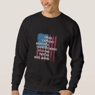 Camo Camping Bonfires Country Mudding Trucks Blue  Sweatshirt