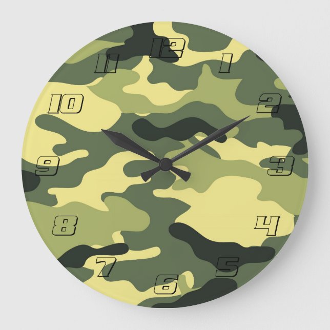Camo Camping Hunting Green Camouflage Large Clock (Front)