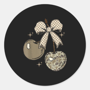 Camo Checkered Cherry Bow, Hunting,checkered Patte Classic Round Sticker