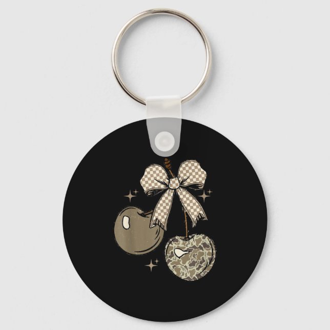 Camo Checkered Cherry Bow, Hunting,checkered Patte Key Ring (Front)