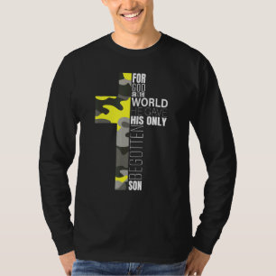 Camo Christian Bible Verse John 316 Faith God Cros T-Shirt