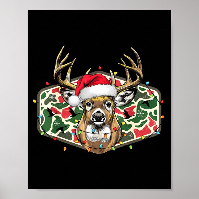 Camo Christmas Santa Deer Hunting Season Holiday O Poster (Front)