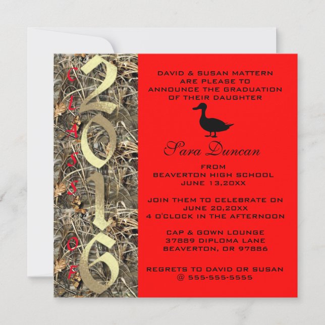 Camo Classic Elegant 2016 Graduation Invitation (Front)